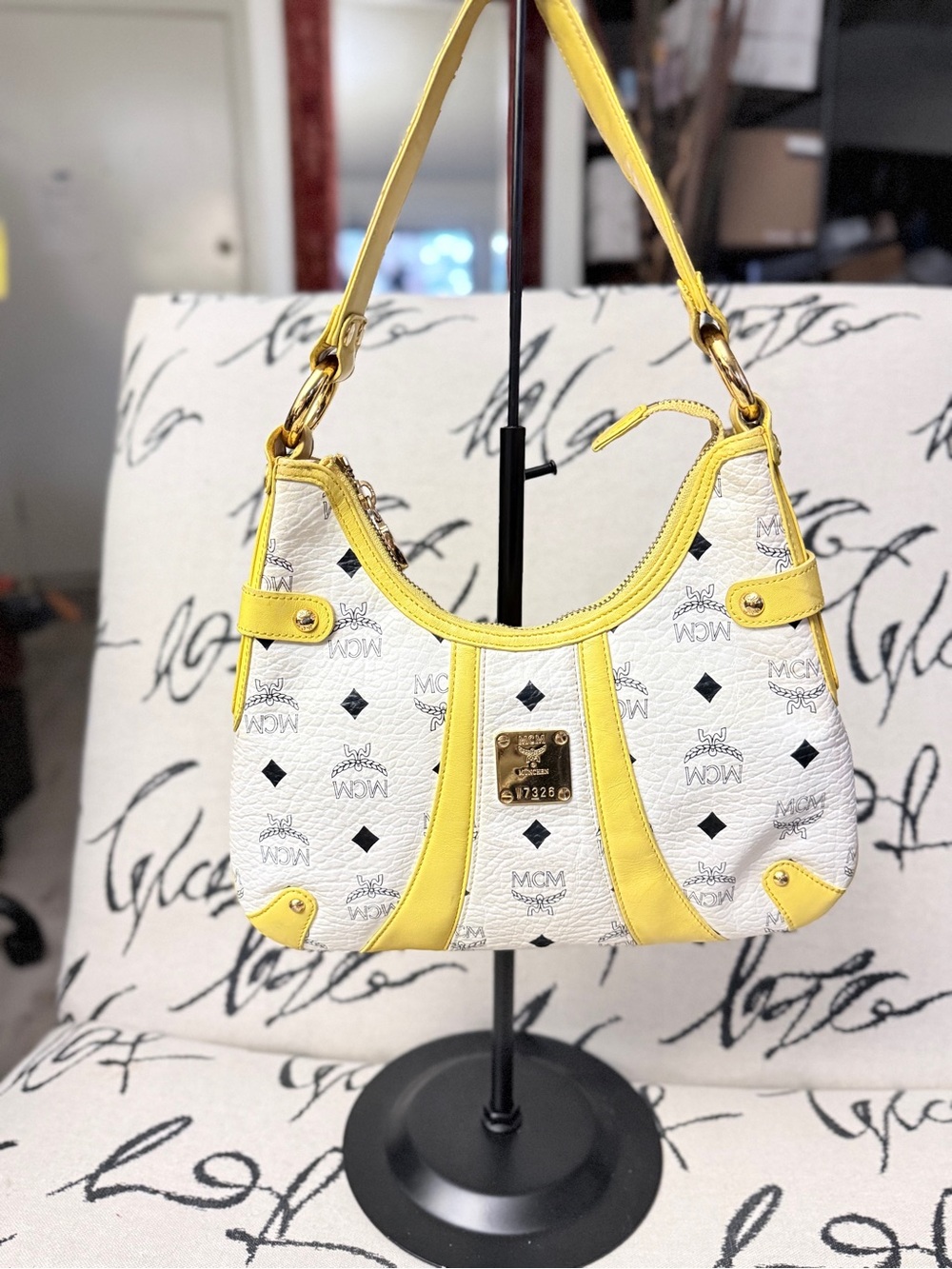 MCM White Visetos Shoulder Bag